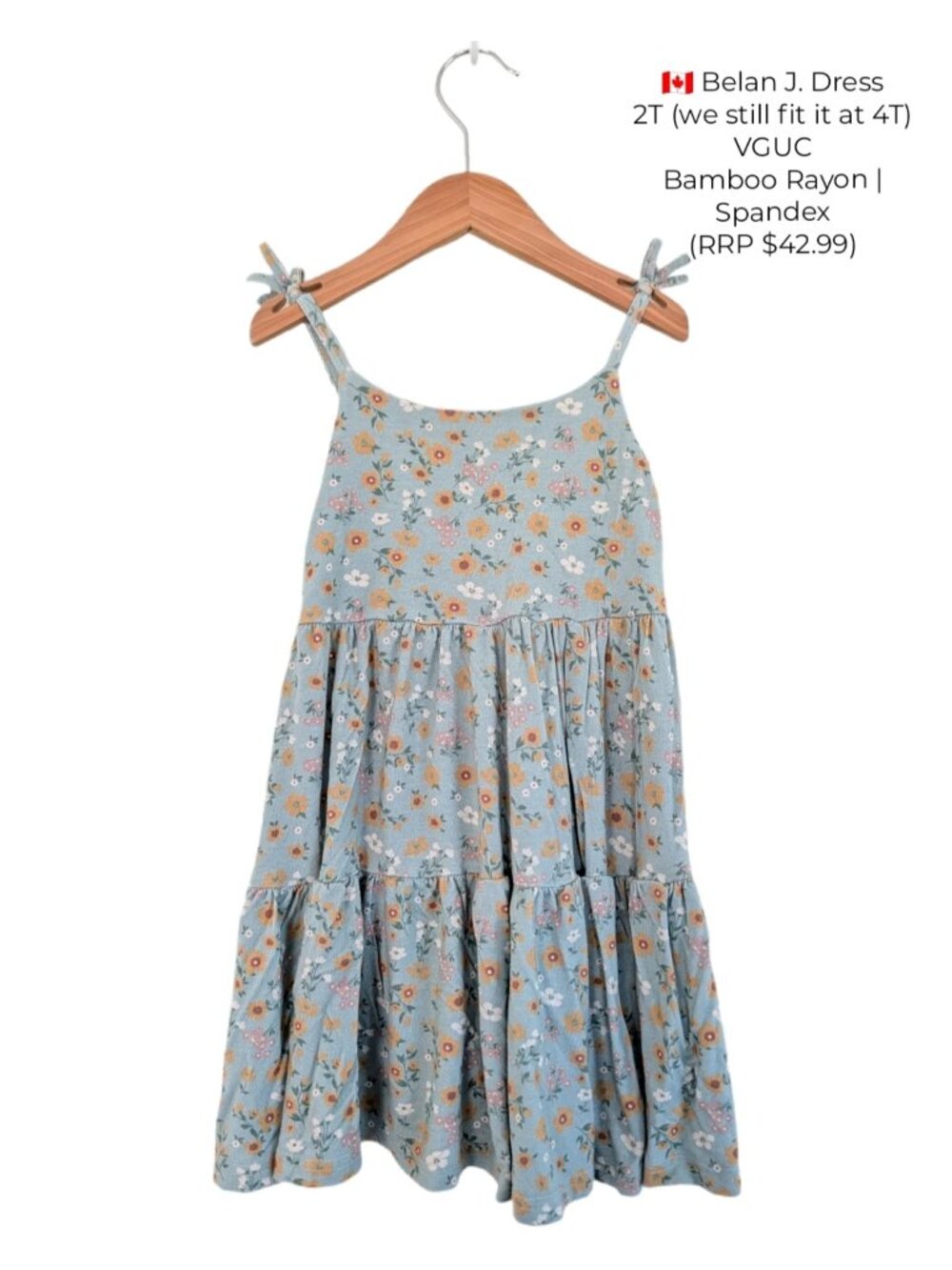 Belan J. Floral Tiered Twirl Bow Spaghetti Strap Dress‎ 2T 4T